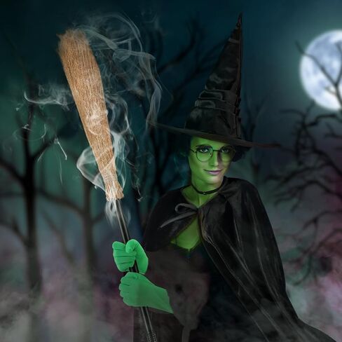mepase 5 قطع هالوين الأخضر الساحرة زي الملحقات تشمل عباءة سوداء الرأس قبعة الساحرة نظارات وقفازات مكنسة للنساء الكبار هالوين فيلم تأثيري الدعائم دور اللعب حزب ملابس الدعائم in Kuwait