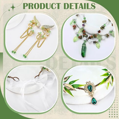 Tondiamo 3 Pcs Woodland Ren Faire Accessories Fairy Flower Leaf Crowns Renaissance Necklace Elf Ear Cuffs for Women Renaissance Costume Fairy Party Cosplay Green in Saudi Arabia