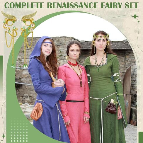 Tondiamo 3 Pcs Woodland Ren Faire Accessories Fairy Flower Leaf Crowns Renaissance Necklace Elf Ear Cuffs for Women Renaissance Costume Fairy Party Cosplay Green in Saudi Arabia