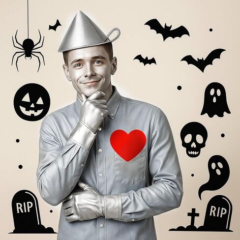 Mepase 10 أجهزة كمبيوتر شخصى هالوين فزاعة زوجين زي مجموعة الفضة قمع قبعة قفازات الفأس الفزاعة قبعة الرقبة المعصم الساق العلاقات مع ملصق القلب الأحمر للبالغين المعالج تأثيري التبعي in Kuwait