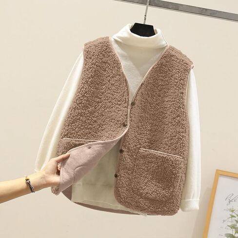 Women Fleece Vest Coats Sleeveless Button Lightweight Comfy Outerwear Sherpa Jackets with Pockets in Saudi Arabia