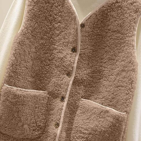 Women Fleece Vest Coats Sleeveless Button Lightweight Comfy Outerwear Sherpa Jackets with Pockets in Saudi Arabia