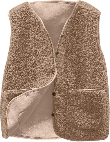Women Fleece Vest Coats Sleeveless Button Lightweight Comfy Outerwear Sherpa Jackets with Pockets in Saudi Arabia