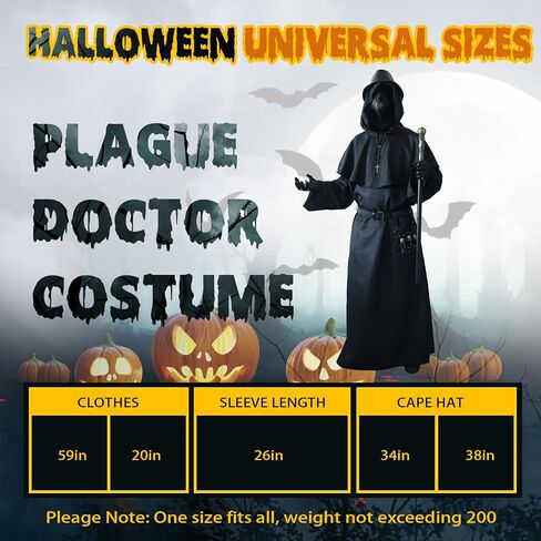 Adult Plague Doctor Costume Set - Complete Halloween Costume With Realistic Plague Doctor Mask, Full-length Cloak, and Scepter - Perfect for Halloween Parties, Role-playing(10 piece set) in Saudi Arabia