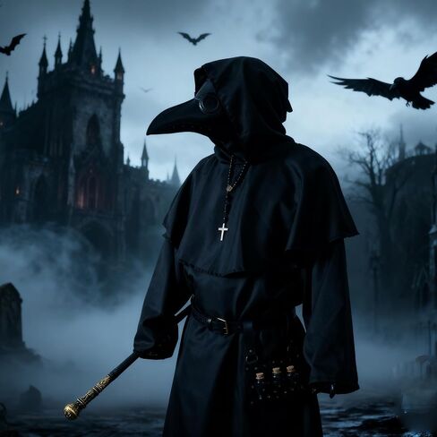 Adult Plague Doctor Costume Set - Complete Halloween Costume With Realistic Plague Doctor Mask, Full-length Cloak, and Scepter - Perfect for Halloween Parties, Role-playing(10 piece set) in Saudi Arabia