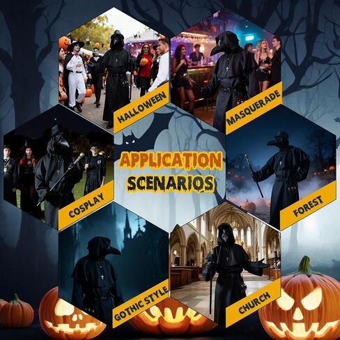 Adult Plague Doctor Costume Set - Complete Halloween Costume With Realistic Plague Doctor Mask, Full-length Cloak, and Scepter - Perfect for Halloween Parties, Role-playing(10 piece set) in Saudi Arabia