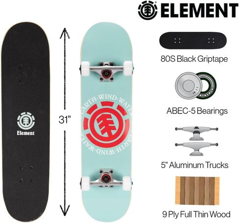 Element Popsicle Skateboard Mint 31" Standard Skateboards with 5" Aluminum Trucks, 9 Layer NE Maple, Ideal for All Experience Levels in Kuwait