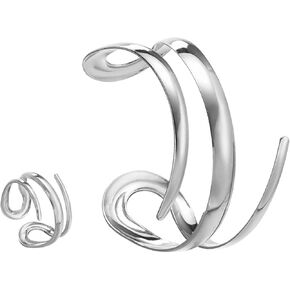 Gold Cuff Bracelets and Rings Set for Women Silver Intertwined Metal Ring and Bracelet Set Fashionable Delicate Jewelry in Kuwait