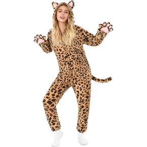 Cheetah Onesie Cat Costume for Women Halloween Fleece Leopard Costumes Animals Cosplay Dress Up in Kuwait