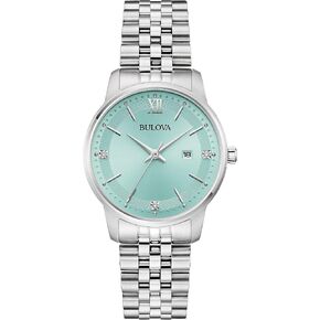 Bulova Ladies Quartz Dress Classic Watch, Silver-Tone Stainless Steel Bracelet, Aqua Dial, Calendar Style: 96P259 in Kuwait