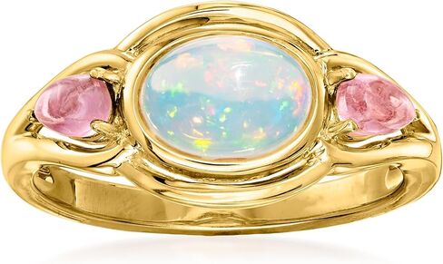 Ross-Simons Ethiopian Opal and .40 ct. t.w. Pink Tourmaline Ring in 18kt Gold Over Sterling in Saudi Arabia