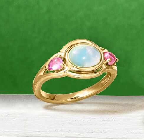 Ross-Simons Ethiopian Opal and .40 ct. t.w. Pink Tourmaline Ring in 18kt Gold Over Sterling in Saudi Arabia