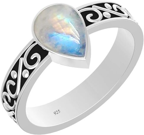 TISHAVI Native American South Western Style Pear Shaped Genuine Natural Gemstone Rings For Women, Sterling Silver Teardrop Ring Jewelry Gift For Women Mom Wife Girlfriend Sister in Kuwait