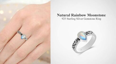 TISHAVI Native American South Western Style Pear Shaped Genuine Natural Gemstone Rings For Women, Sterling Silver Teardrop Ring Jewelry Gift For Women Mom Wife Girlfriend Sister in Kuwait