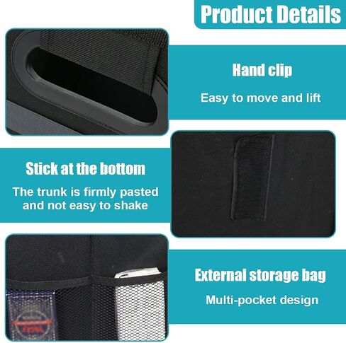 Car Trunk Organizer, Collapsible Multi-Compartment Auto Storage Box with 4 Pockets, Waterproof Oxford Fabric Car Trunk Container Accessories for Sedan SUV Truck (Grey) in Saudi Arabia