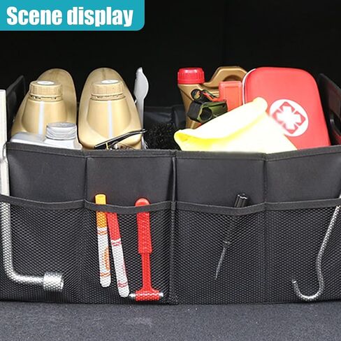 Car Trunk Organizer, Collapsible Multi-Compartment Auto Storage Box with 4 Pockets, Waterproof Oxford Fabric Car Trunk Container Accessories for Sedan SUV Truck (Grey) in Saudi Arabia