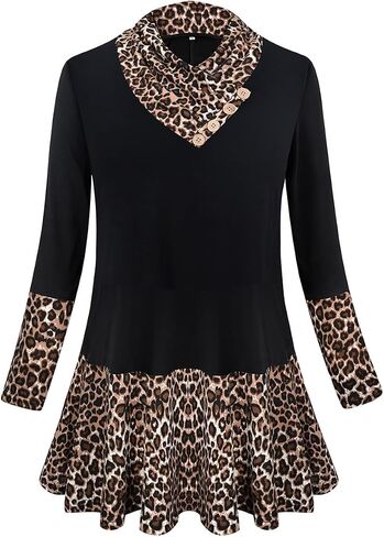 TIYOMI Plus Size Tunic For Women Long Sleeve Cowl Neck Turtle Neck Plain Solid Tops Flowy Hem Loose Fall Autumn Winter in Saudi Arabia