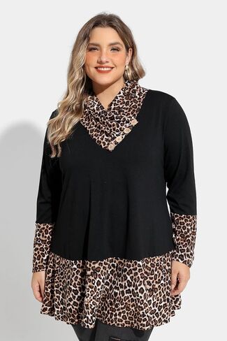 TIYOMI Plus Size Tunic For Women Long Sleeve Cowl Neck Turtle Neck Plain Solid Tops Flowy Hem Loose Fall Autumn Winter in Saudi Arabia