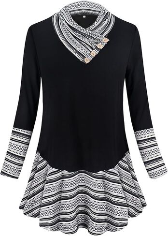 TIYOMI Plus Size Tunic For Women Long Sleeve Cowl Neck Turtle Neck Plain Solid Tops Flowy Hem Loose Fall Autumn Winter in Saudi Arabia