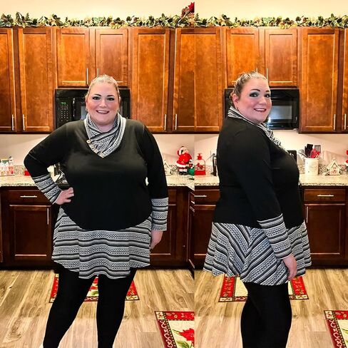TIYOMI Plus Size Tunic For Women Long Sleeve Cowl Neck Turtle Neck Plain Solid Tops Flowy Hem Loose Fall Autumn Winter in Saudi Arabia