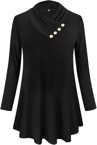 TIYOMI Plus Size Tunic For Women Long Sleeve Cowl Neck Turtle Neck Plain Solid Tops Flowy Hem Loose Fall Autumn Winter in Saudi Arabia