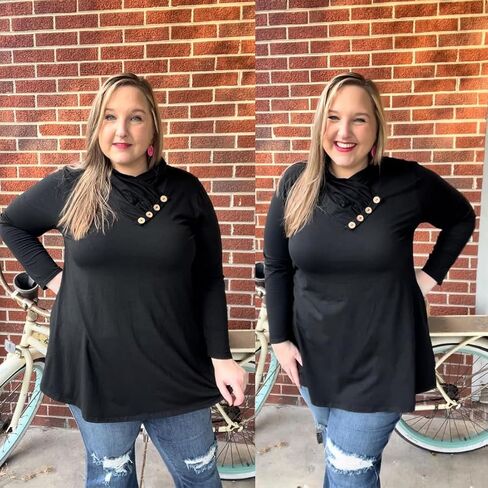 TIYOMI Plus Size Tunic For Women Long Sleeve Cowl Neck Turtle Neck Plain Solid Tops Flowy Hem Loose Fall Autumn Winter in Saudi Arabia