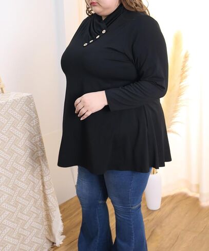 TIYOMI Plus Size Tunic For Women Long Sleeve Cowl Neck Turtle Neck Plain Solid Tops Flowy Hem Loose Fall Autumn Winter in Saudi Arabia