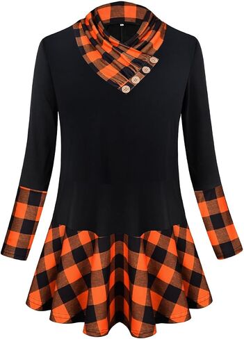 TIYOMI Plus Size Tunic For Women Long Sleeve Cowl Neck Turtle Neck Plain Solid Tops Flowy Hem Loose Fall Autumn Winter in Saudi Arabia