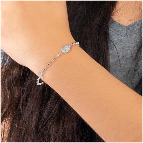 925 من الفضة الاسترليني المطلية بالروديوم مع وصلة 1 بوصة. سوار سلسلة مطرز بالخرز للنساء مقاس 7.5 بوصة، أبيض، AFJ-QG-QG6382-6.5-MP in Saudi Arabia