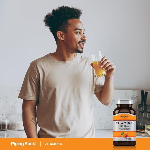 Piping Rock Vitamin C 1000mg | 250 Caplets | with Bioflavonoids & Rose Hips | Vegetarian, Non-GMO, Gluten Free Supplement in Saudi Arabia