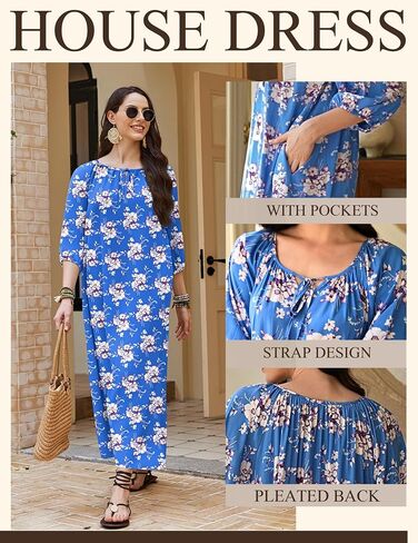 Ekouaer Moo Moos for Women 3/4 Sleeve Long Nightgowns House Dresses with Pocket S-3XL in Saudi Arabia