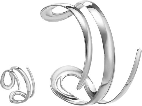 Gold Cuff Bracelets and Rings Set for Women Silver Intertwined Metal Ring and Bracelet Set Fashionable Delicate Jewelry in Kuwait