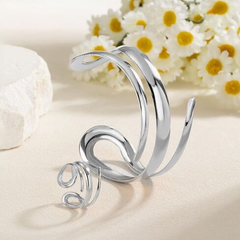 Gold Cuff Bracelets and Rings Set for Women Silver Intertwined Metal Ring and Bracelet Set Fashionable Delicate Jewelry in Kuwait