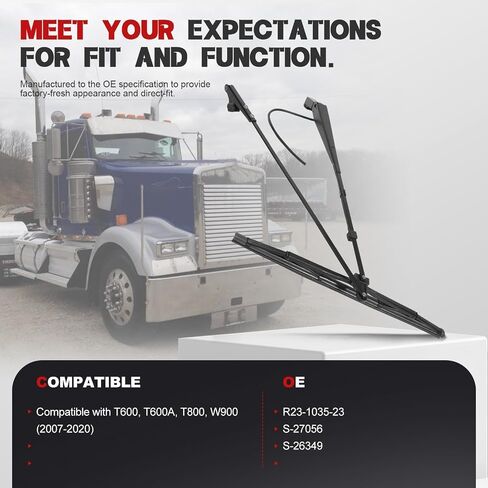 ذراع ممسحة الزجاج الأمامي جانب الركاب الأيمن يناسب T600 T600A T800 W900 1985-2015 OE#R23-1035-23 S-27056 S-26349 يمكن استخدام جانب الركاب أو جانب السائق بالتبادل in Saudi Arabia
