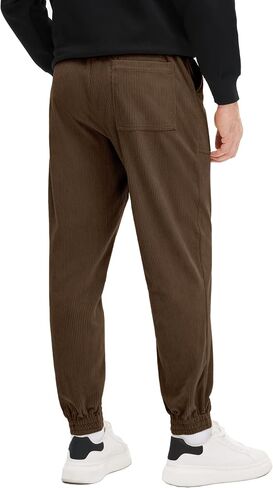 PLEPAN Mens Corduroy Pants Casual Joggers Drawstring Elastic Waist Tapered Sweatpants with Pockets in Kuwait