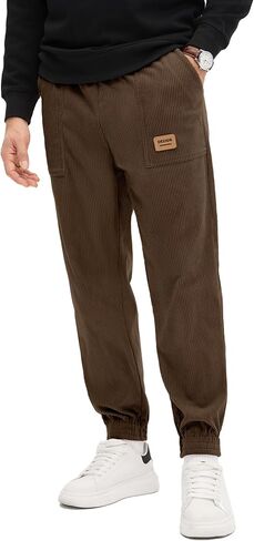 PLEPAN Mens Corduroy Pants Casual Joggers Drawstring Elastic Waist Tapered Sweatpants with Pockets in Kuwait