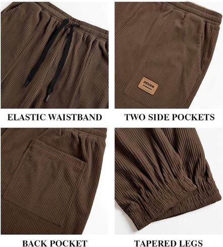 PLEPAN Mens Corduroy Pants Casual Joggers Drawstring Elastic Waist Tapered Sweatpants with Pockets in Kuwait