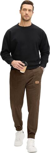 PLEPAN Mens Corduroy Pants Casual Joggers Drawstring Elastic Waist Tapered Sweatpants with Pockets in Kuwait