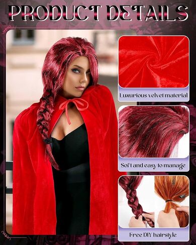 6 Pcs Halloween Witch Costumes Cosplay Hooded Cloak Cape and Wigs Sisters Halloween Family Team Costumes in Saudi Arabia