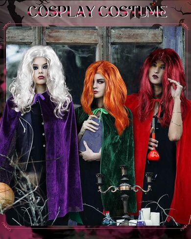 6 Pcs Halloween Witch Costumes Cosplay Hooded Cloak Cape and Wigs Sisters Halloween Family Team Costumes in Saudi Arabia