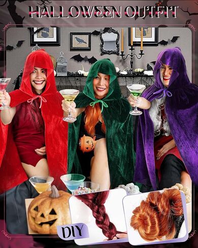 6 Pcs Halloween Witch Costumes Cosplay Hooded Cloak Cape and Wigs Sisters Halloween Family Team Costumes in Saudi Arabia