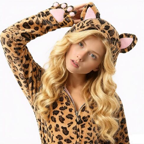Cheetah Onesie Cat Costume for Women Halloween Fleece Leopard Costumes Animals Cosplay Dress Up in Kuwait