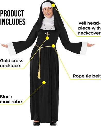 Morph Nun Outfit Women، زي راهبة مقاس كبير للنساء، أزياء دينية للبالغين، أزياء الهالوين النسائية in Saudi Arabia