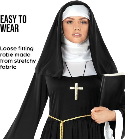 Morph Nun Outfit Women، زي راهبة مقاس كبير للنساء، أزياء دينية للبالغين، أزياء الهالوين النسائية in Saudi Arabia