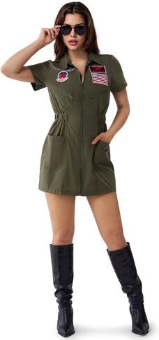 Spooktacular Creations Fighter Pilot Costume Women, Womens Halloween Costumes 2025, Green Pilot Suit Air Force Dress for Cos in Saudi Arabia