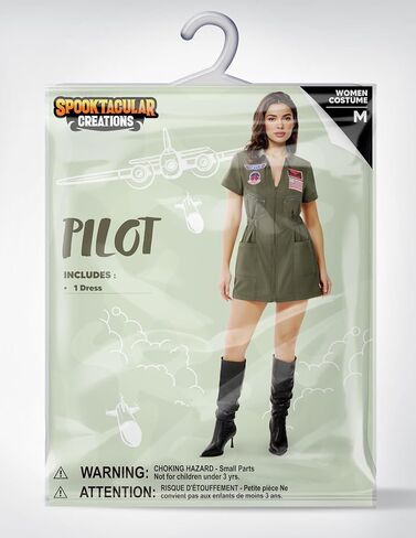 Spooktacular Creations Fighter Pilot Costume Women, Womens Halloween Costumes 2025, Green Pilot Suit Air Force Dress for Cos in Saudi Arabia