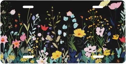 Wild Flowers Front License Plate for Women Car Vanity Plates Decorative Aluminum Metal Cute Novelty License Plate Cover for Men 6x12 Inch (4 Holes) in Saudi Arabia