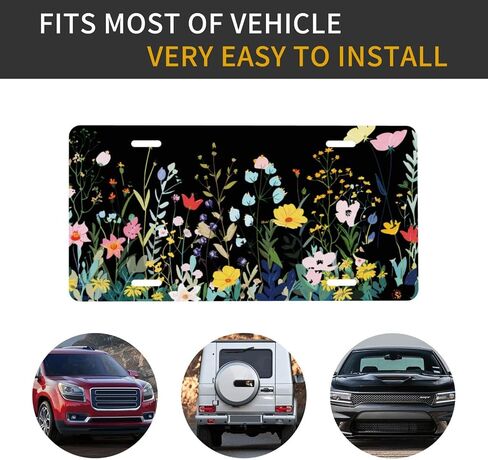Wild Flowers Front License Plate for Women Car Vanity Plates Decorative Aluminum Metal Cute Novelty License Plate Cover for Men 6x12 Inch (4 Holes) in Saudi Arabia