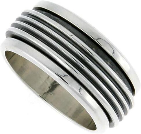 10mm Sterling Silver Mens Spinner Ring Ribbed Design Handmade 3/8 inch wide in Saudi Arabia