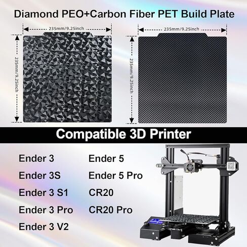لوحة فولاذية زنبركية PEO PET مزدوجة الجوانب من Ideaformer 310x310 مم، لوحة بناء Diamond PEO+ألياف الكربون PET للمدفعية الجانبية X1 X2 لـ Creality CR-10 CR-10S Anet A8 Plus in Kuwait